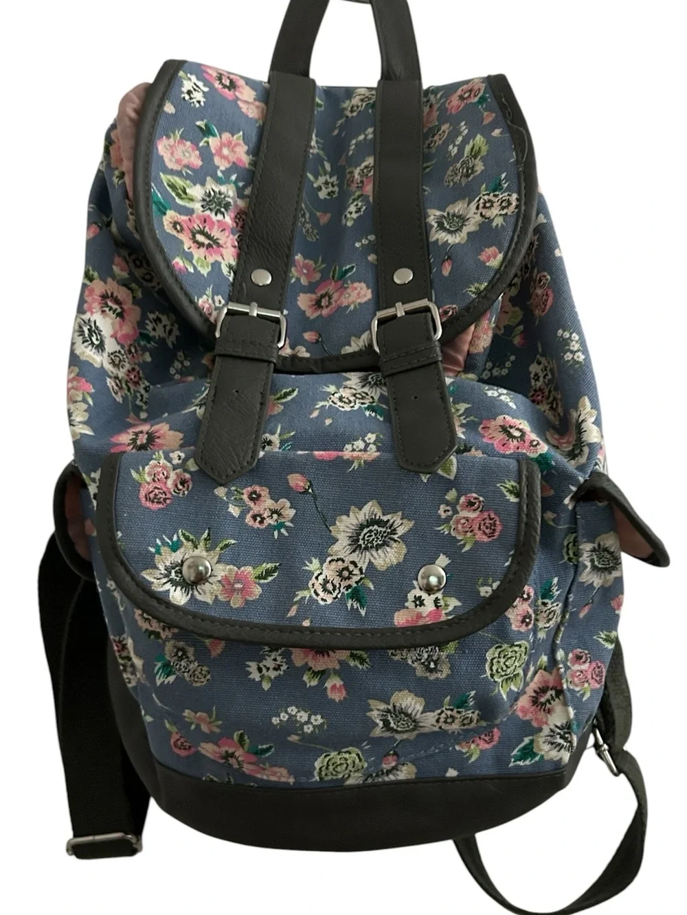 Candies Vintage Blue Floral Canvas Drawstring Backpack EUC Festival Cottagecore